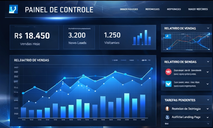 Demonstração de site futurista: Dashboard e UI de Produto